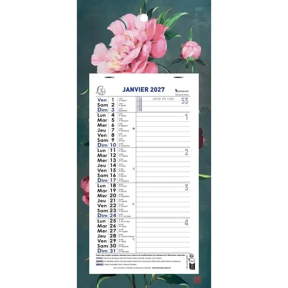 EXA Calendrier Mensuel Fleurs Feuillets Détachables 19x41-Calendrier-Exacompta-Papeterie du Dôme