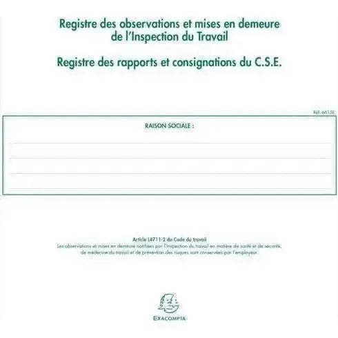 EXA Registre de l'Inspection du Travail 24x32-Registre-Exacompta-Papeterie du Dôme