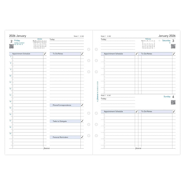 FFX A5 Agenda Business 1 Jour Page GB-Recharge Agenda-Filofax-Papeterie du Dôme