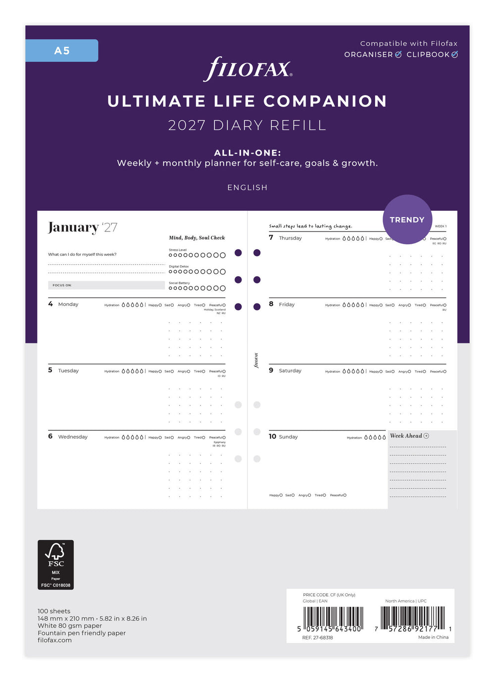 FFX A5 Recharge Semaine/2 Pages Trendy Ultimate Life Companion-Recharge Agenda-Filofax-A5-2027-Papeterie du Dôme
