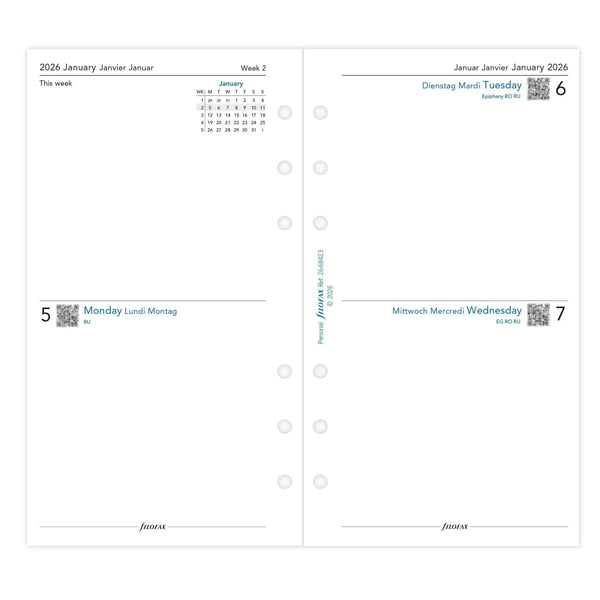 FFX Personal Agenda 2Jours/Page 3 Langues-Recharge-Filofax-Papeterie du Dôme