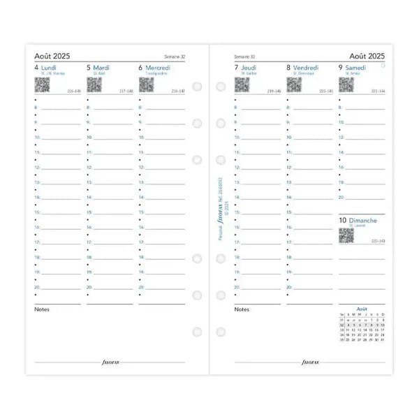 FFX Personal Agenda Août à Juillet Semaine/2 Pages Vertical FR-Recharge-Filofax-Papeterie du Dôme