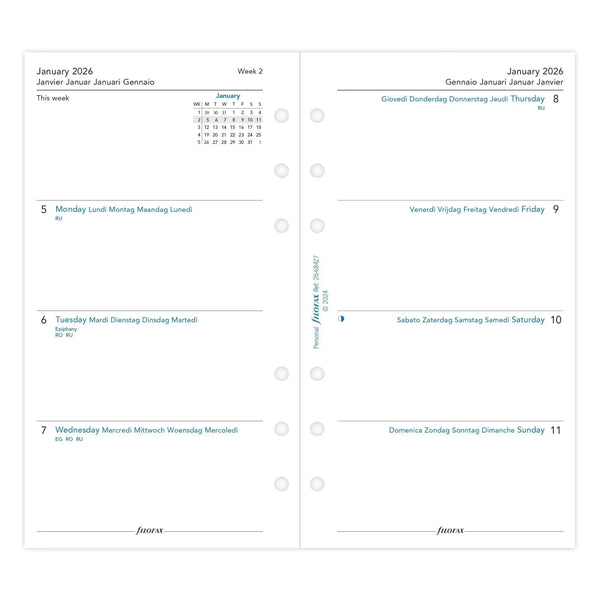 FFX Personal Agenda Semaine/2 Pages Horizontal 5 Langues-Recharge-Filofax-Papeterie du Dôme