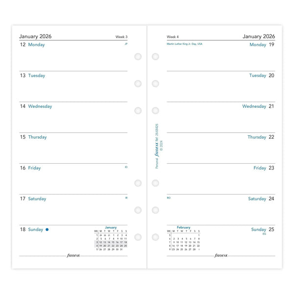 FFX Personal Agenda semaine/1page anglais sans heures-Recharge-Filofax-Papeterie du Dôme