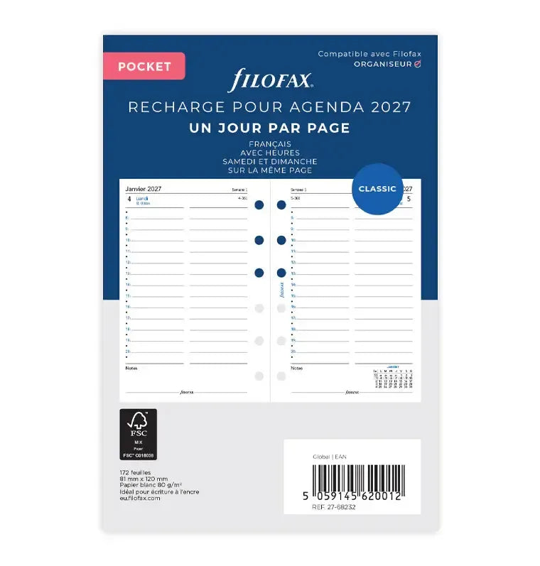 FFX Pocket Agenda 1 jour/page-Recharge-Filofax-2027-Papeterie du Dôme