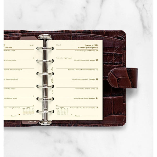 FFX Pocket Agenda semaine/1 page en 4 langues - crème-Recharge-Filofax-Papeterie du Dôme