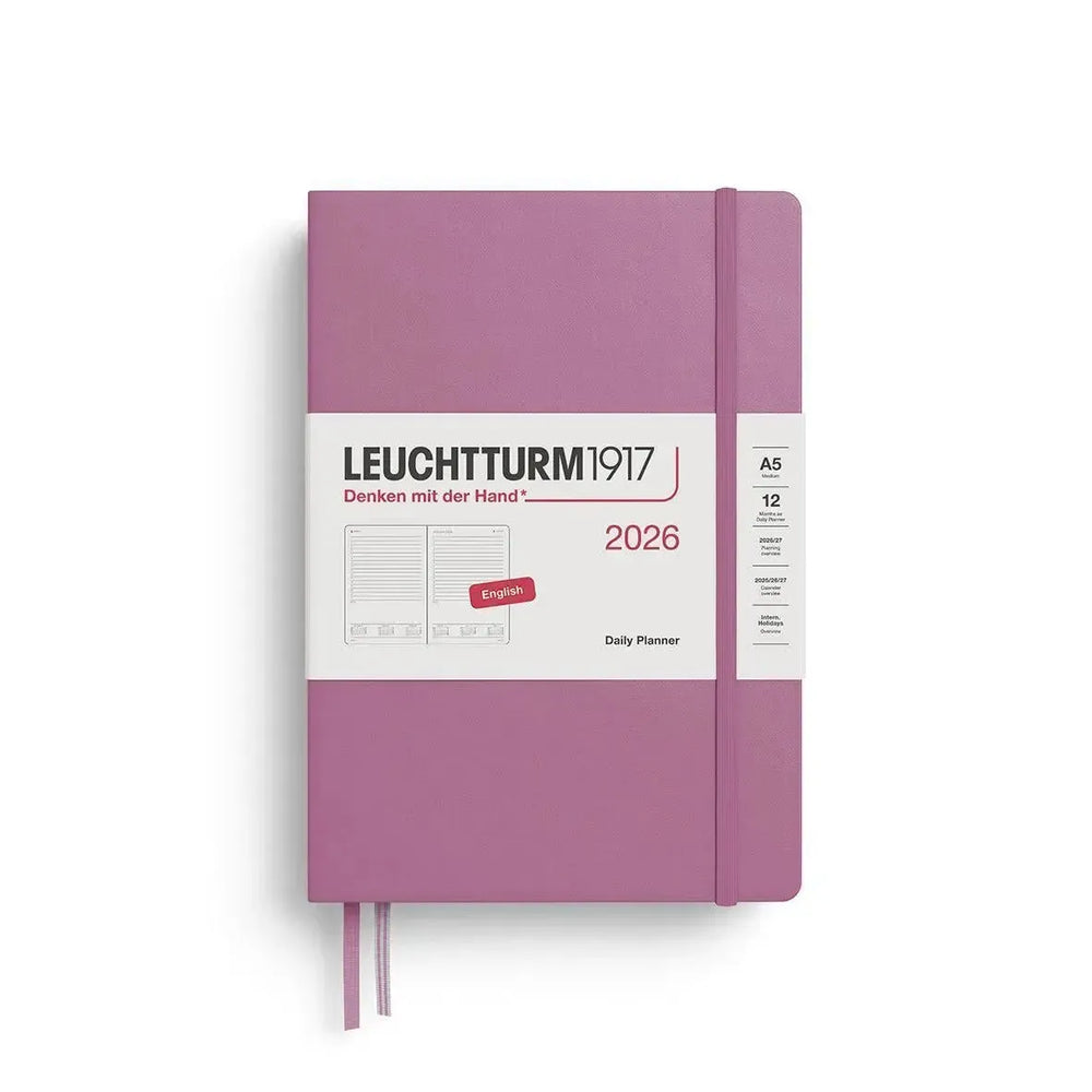 LCHT Agenda A5 Journalier Rigide - Anglais-Agenda-Leuchtturm 1917-2026-Dusty rose-A5-Papeterie du Dôme