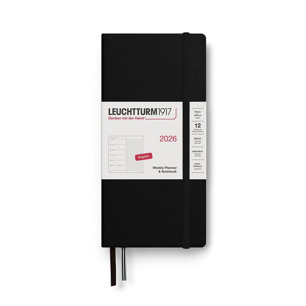 LCHT Agenda Wallet Semainier & Carnet Pointillés Rigide - Anglais-Agenda-Leuchtturm 1917-2026-Noir-A5-Papeterie du Dôme