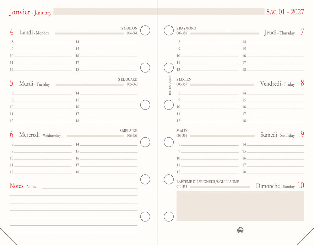 OBE Recharge Agenda Format 13 Semainier Horizontal-Recharge Agenda-Oberthur-Papeterie du Dôme