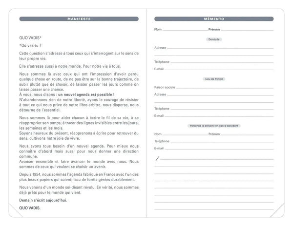 QVD Recharge Agenda Ministre Tranche Dorée-Recharge Agenda-Quo Vadis-Papeterie du Dôme