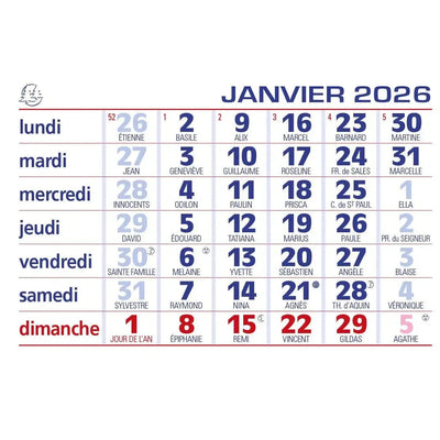 EXA Recharge Calendrier Bloc Seul pour Chevalet-Recharge Agenda-Exacompta-Papeterie du Dôme