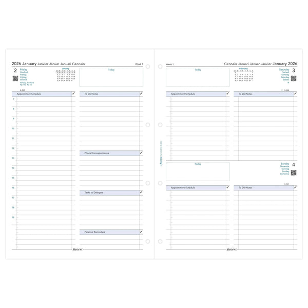 FFX A4 Agenda Business 1Jour/Page 5 Langues avec Heures-Recharge-Filofax-Papeterie du Dôme