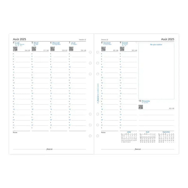 FFX A5 Agenda Août à Juillet Semaine/2 Pages Vertical FR-Recharge-Filofax-Papeterie du Dôme