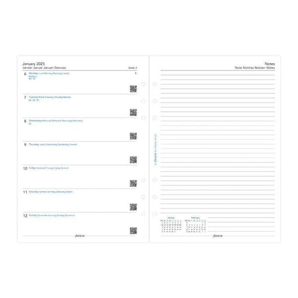 FFX A5 Agenda Semaine/1Page + Notes 5 Langues sans Heures-Recharge Agenda-Filofax-Papeterie du Dôme
