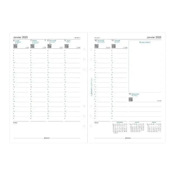 FFX A5 Agenda Semaine/2Pages Verticale FR-Recharge Agenda-Filofax-Papeterie du Dôme