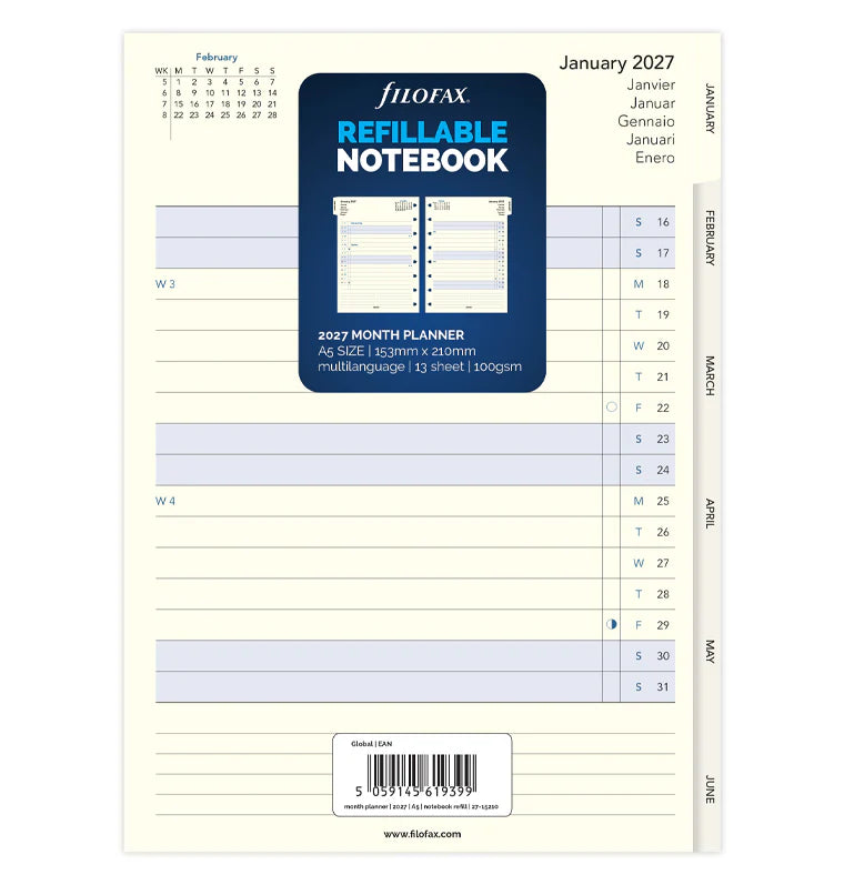 FFX A5 Recharge Notebook Planner Mensuel-Recharge Notebook-Filofax-A5-2027-Papeterie du Dôme
