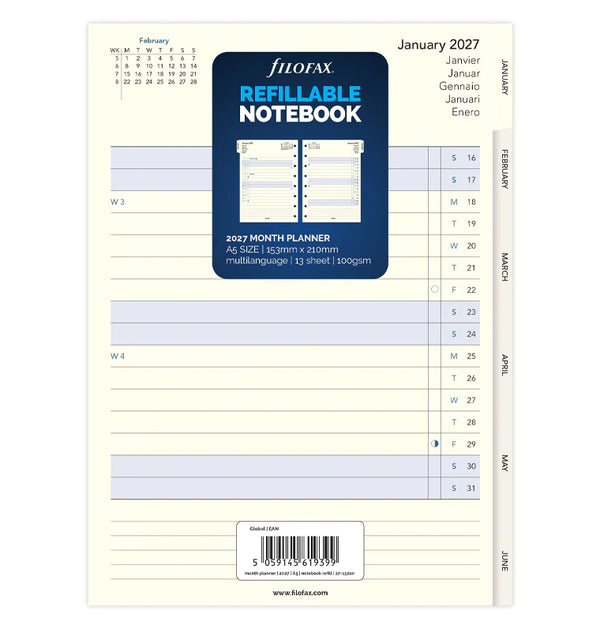 FFX A5 Recharge Notebook Planner Mensuel-Recharge Notebook-Filofax-A5-2027-Papeterie du Dôme