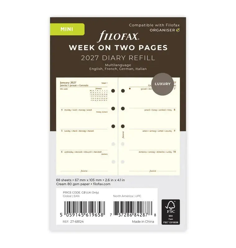 FFX Mini Agenda S/2P Crème 4 Langues-Recharge Agenda-Filofax-2027-Papeterie du Dôme