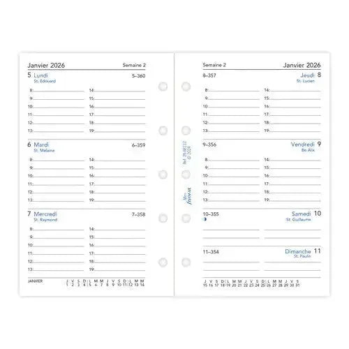 FFX Mini Agenda Semaine/2Pages FR-Recharge Agenda-Filofax-Papeterie du Dôme