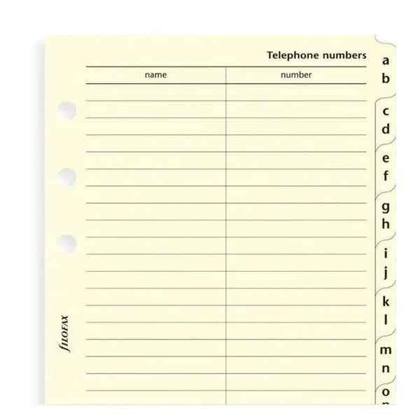 FFX Personal A-Z Slimline Index Creme-Recharge-Filofax-Papeterie du Dôme