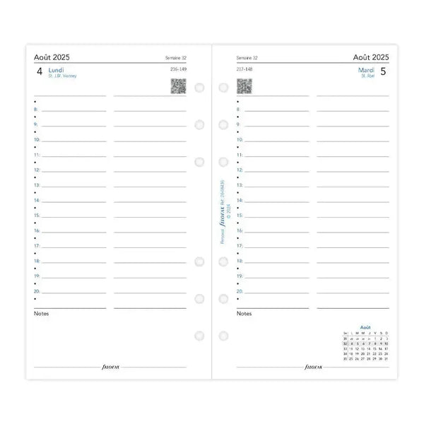 FFX Personal Agenda Août à Juillet 1Jour/Page-Recharge-Filofax-Papeterie du Dôme
