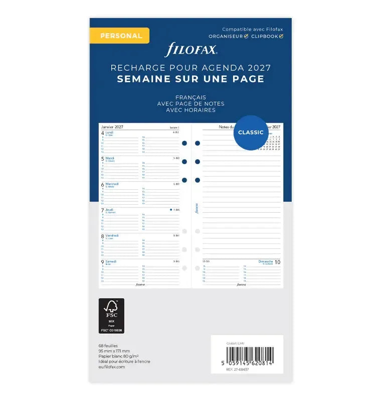 FFX Personal Agenda Semaine/1Page+Notes FR-Recharge-Filofax-2027-Papeterie du Dôme