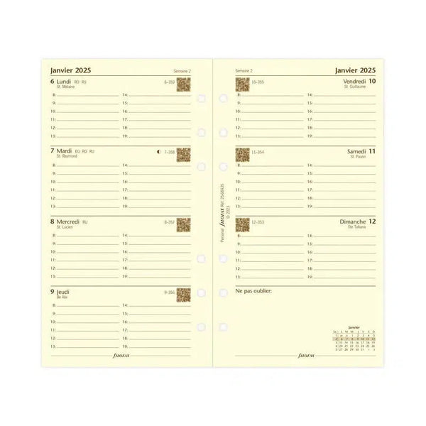 FFX Personal Agenda Semaine/2Pages Horizontal avec Heures Crème FR-Recharge Agenda-Filofax-Papeterie du Dôme