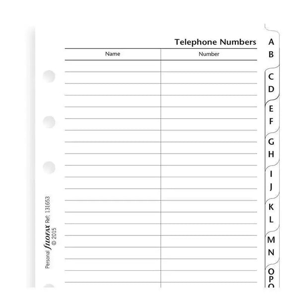 FFX Personal Feuilles Lignées Index Alphabetique Nom/Adresse Slimline (2 lettres)-Recharge-Filofax-Papeterie du Dôme