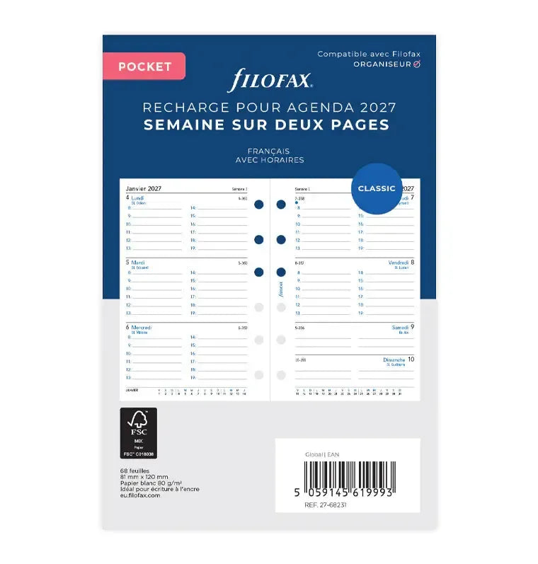 FFX Pocket Agenda Semaine/2Pages FR-Recharge-Filofax-2027-Papeterie du Dôme