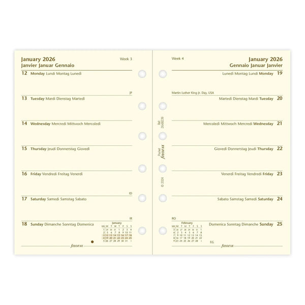 FFX Pocket Agenda semaine/1 page en 4 langues - crème-Recharge-Filofax-Papeterie du Dôme