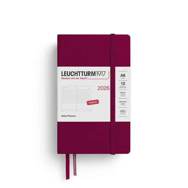 LCHT Agenda A6 Journalier Rigide - Anglais-Agenda-Leuchtturm 1917-2026-Port red-A6-Papeterie du Dôme