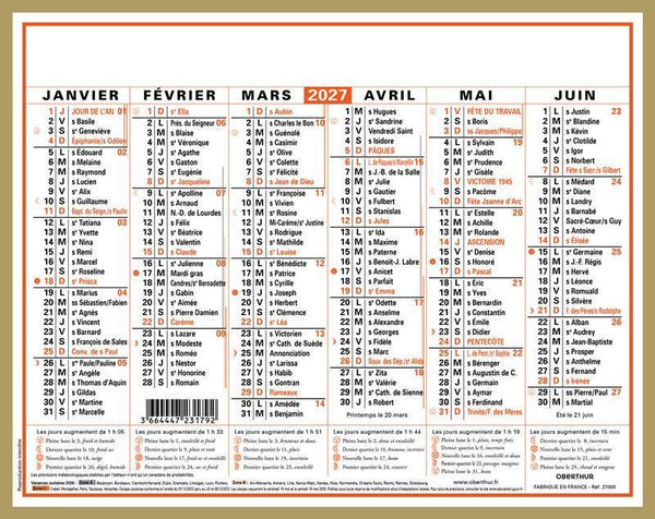 OBE Calendrier Classic 27x21-Calendrier-Oberthur-Papeterie du Dôme
