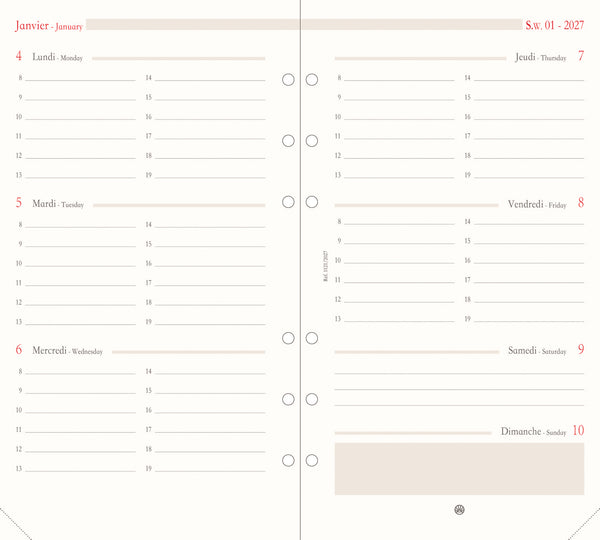 OBE Recharge Agenda Format 17 Semainier Horizontal-Recharge Agenda-Oberthur-Papeterie du Dôme