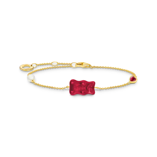 TSB Bracelet Haribo Ours d'or, perle & zirconia – Argent-Bijoux-Thomas Sabo-Doré-Rouge-19 cm-Papeterie du Dôme